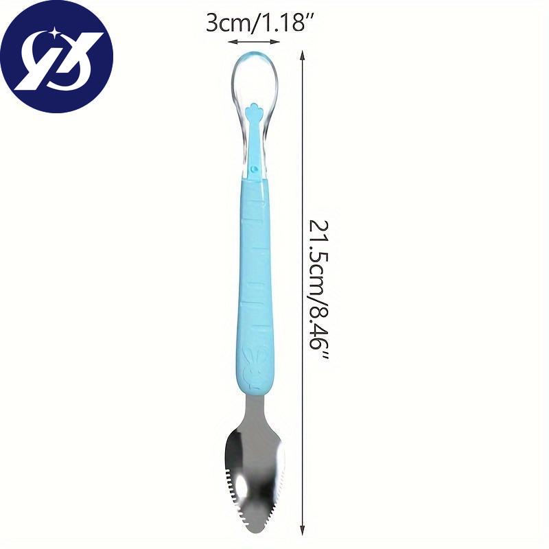 1 szt./2 szt. Podwójna silikonowa łyżka do jedzenia do restauracji, miękka silikonowa łyżka do karmienia jedzeniem, łyżka do skrobania owoców ze stali nierdzewnej do przecierów