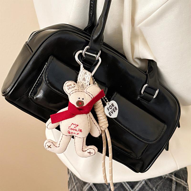 Korean Cartoon Fabric Scarf Bear Keychain Cute Little Bear Keyring Car Key Holder  Versatile Bag Pendant Couple Gifts