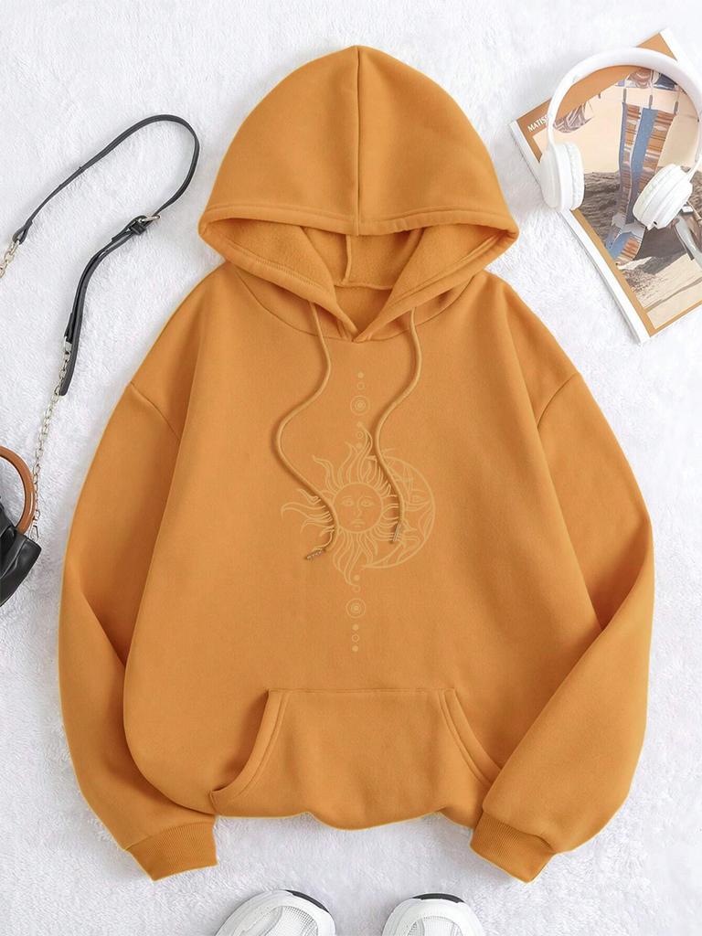Funny'S Sun And Moon Face Men Women Hoody Hip Hop Loose Hoodies Harajuku Loose Sweatshirt Fashion Warm O-Neccouple Clothes