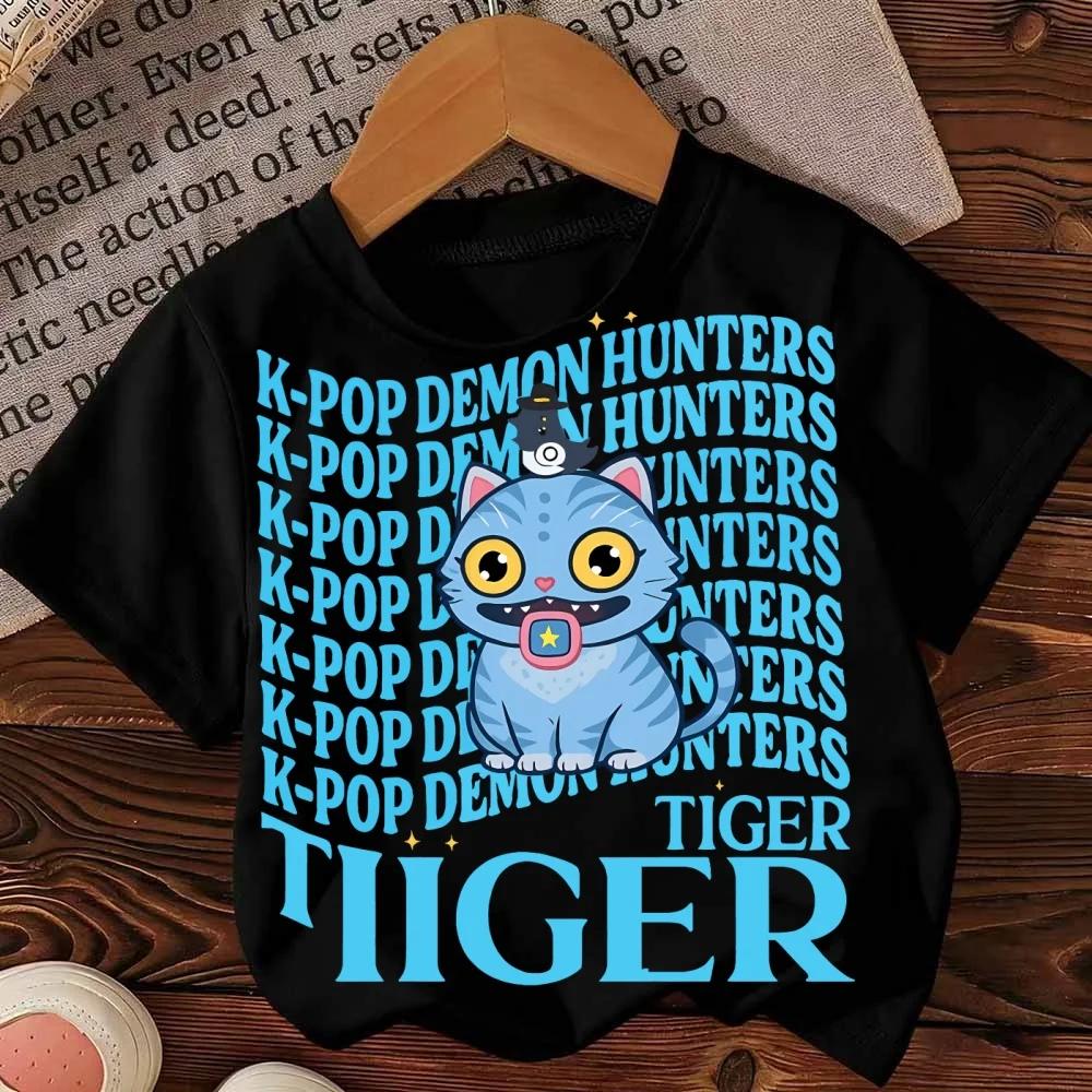 HuntrX Kpop Devil Hunter Children's T-shirt Anime Printed Short Sleeve Casual Round Neck Clothing Children's Top
