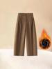 Women's Plus Velvet Wool-Blend Wide-Leg Scimitar Pants - Winter Warm, Thick, Short-Length, Straight-Cut, Nine-Point Casual Style