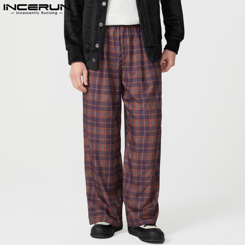 

Унисекс Женские Мужские Эластичный Пояс Клетчатый Принт Длинные Свободные Широкие Брюки S красный