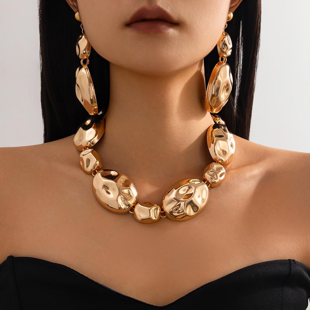 Salircon Bohemian Vintage Copper Color Oval Metal Pendant Necklace Bracelet Set Women Classic Black Rope Chain Choker Zircon