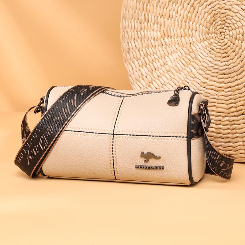 Women's plaid pillow bags  genuine leather  vintage bag  shoulder messenger bag