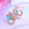 LSOOYH Clip Earrings Rose Gold Color Fashion Earring For Women Geometry Blue Cubic Zirconia Stud Earrings Jewelry