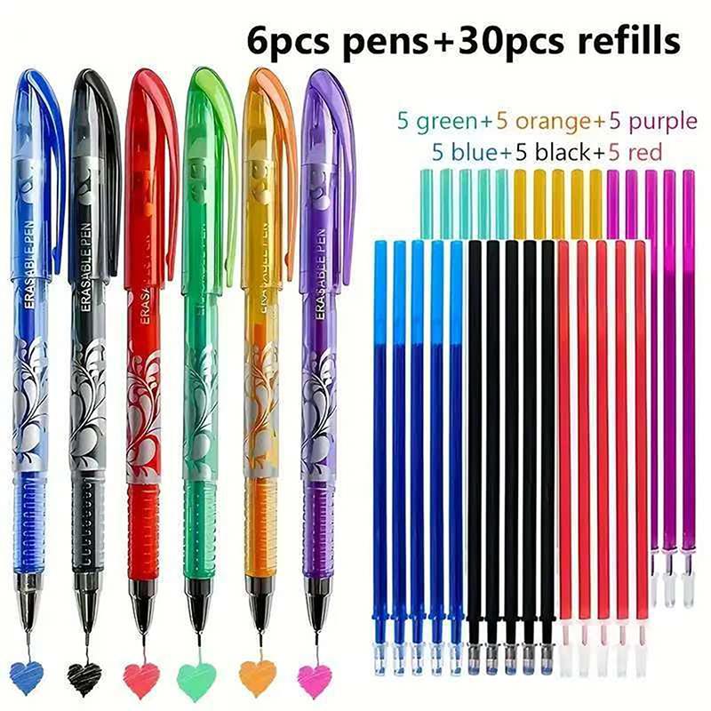 1 Set Blue/Black/Red/Green/Orange/Purple Ink Writing Gel Pens 6 Colors Neutral Erasable Pen Washable Handle School Stationery