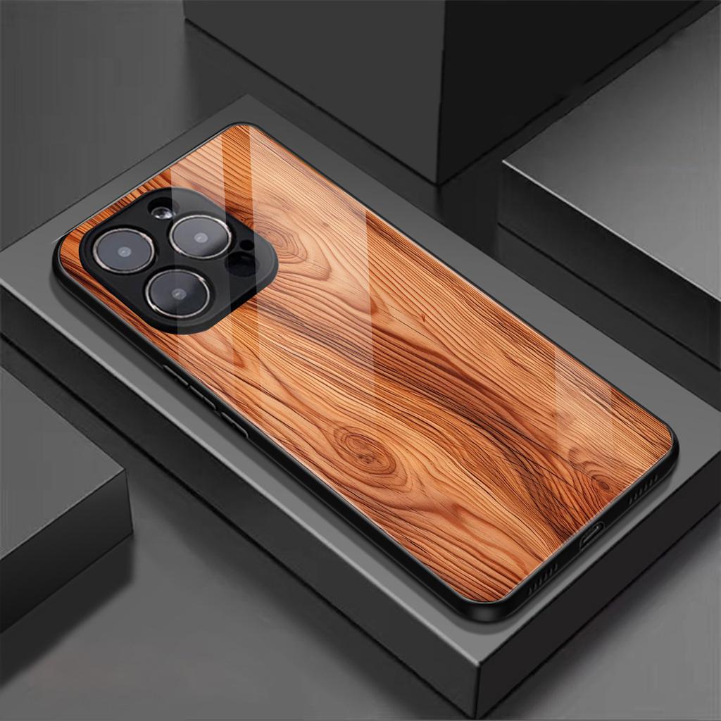 Phone Case Made of Tempered Glass with Wooden Texture with For Iphone 17/16/15/14/13/12Pro Max Plus Mobile Phones 13 Cover