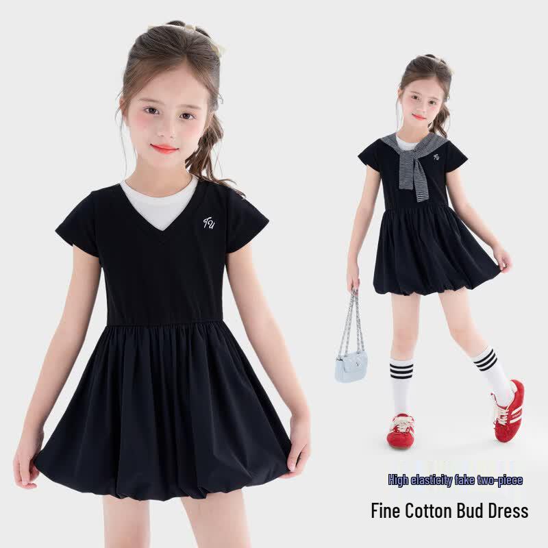 Girls  Faux Two-Piece Cotton T-Shirt Dress L