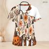 Women Plus Size V Neck Short Sleeve Goat Pumpkin Ghost Floral Print Nurse Scrub Top With Pockets