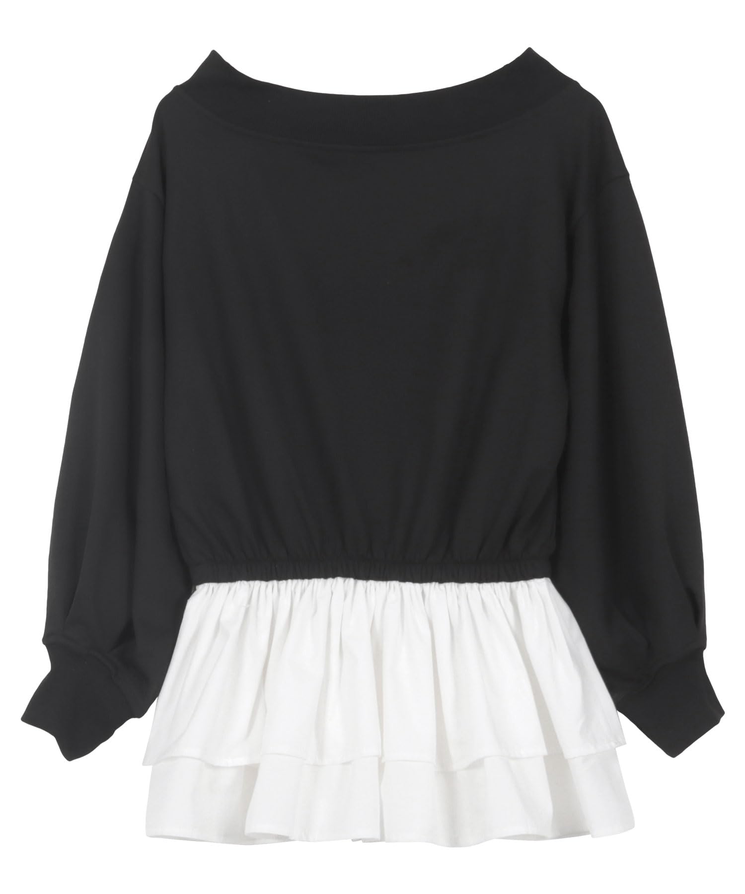 

Kobe Lettuce Layered Spring Ruffle Sweatshirt Size Black Off-the-Shoulder Sweatshirt, Style, Wear, Women s, [C7405], M, чорний