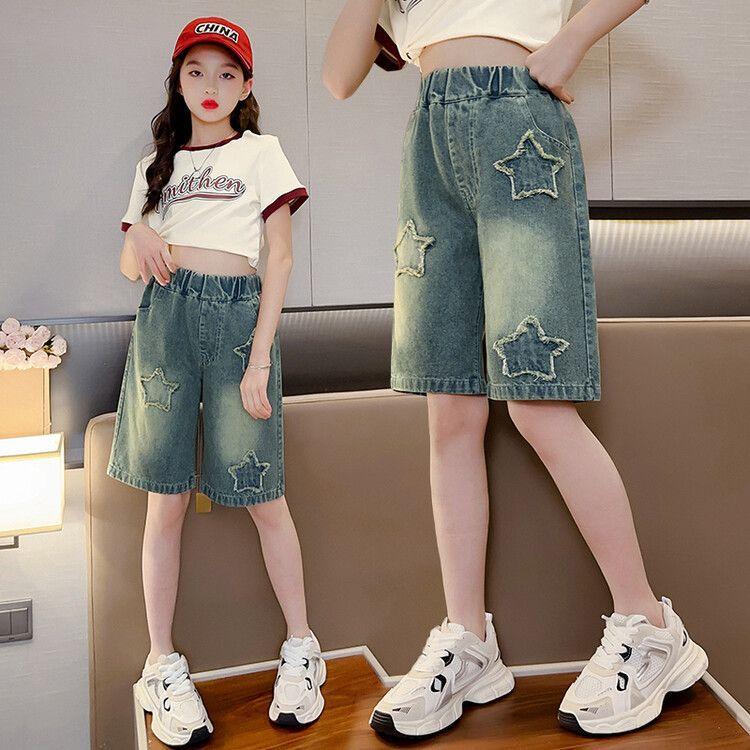 

Ретро Джинсовые Шорты с Пятью Карманами Свободные и Облегающие Средняя Посадка Широкие Штанины Летний Тонкий Стиль Утягивающие и Свободные Брюки для Ношения на Улице 170