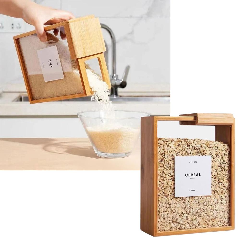Wielofunkcyjny Bambusowy Dozownik do Żywności Organizer Kuchenny do Przechowywania Płatków Śniadaniowych i Spiżarni z Konstrukcją Przesuwnej Pokrywy