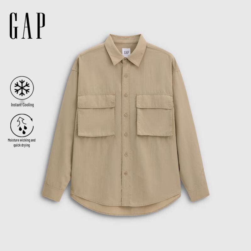 GAP Men s Cooling Quick-Dry Loose Fit Long-Sleeve Lapel Shirt 180/100A