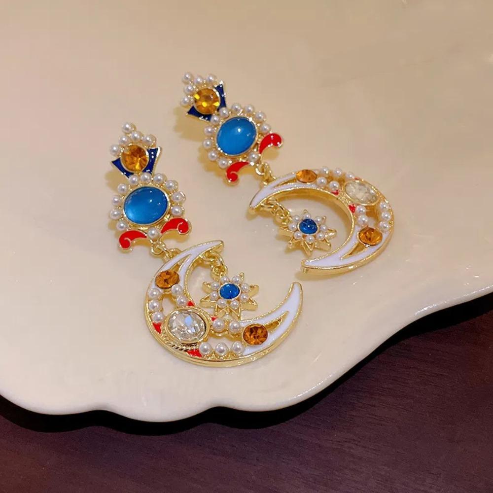 Ear Jewelry Star Pendant Earrings Light Luxury Moon Stud Earrings Vintage Earrings Women  Female