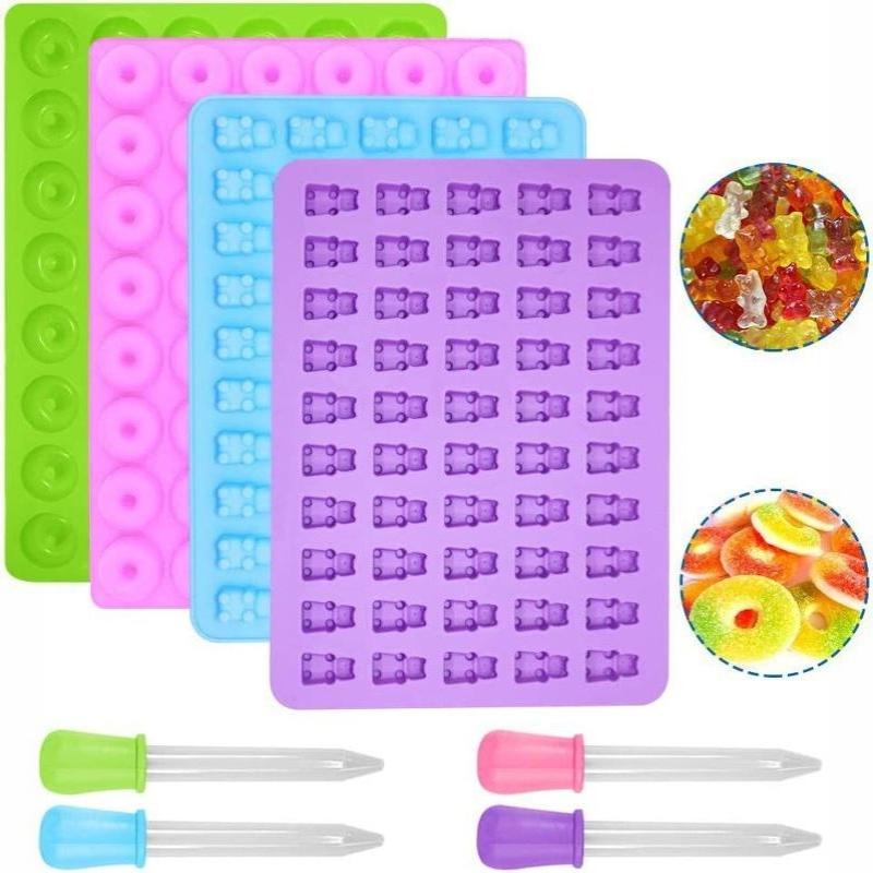 1/5Pcs Candy Gummy Jelly Trays Molds Kit Candy Silicone Moulds With 2 Dropper Set Reusable Candy Baking Mold Kitchen Tools
