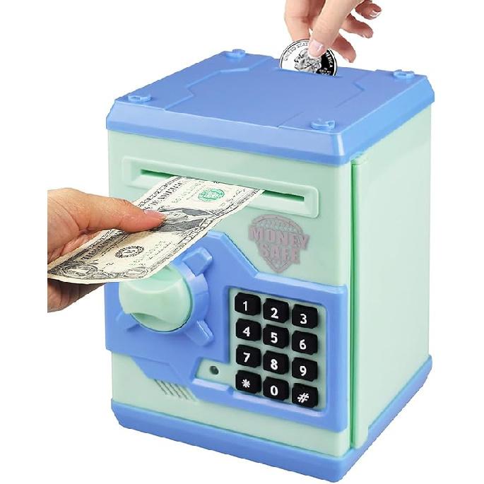 

Электронный мини-банкомат-копилка для детей, игрушка, безопасный ящик для хранения денег, копилки для монет, кодовый замок с паролем для детей 3-14 лет, идеальный подарок для мальчиков и девочек (серый светло-зеленый