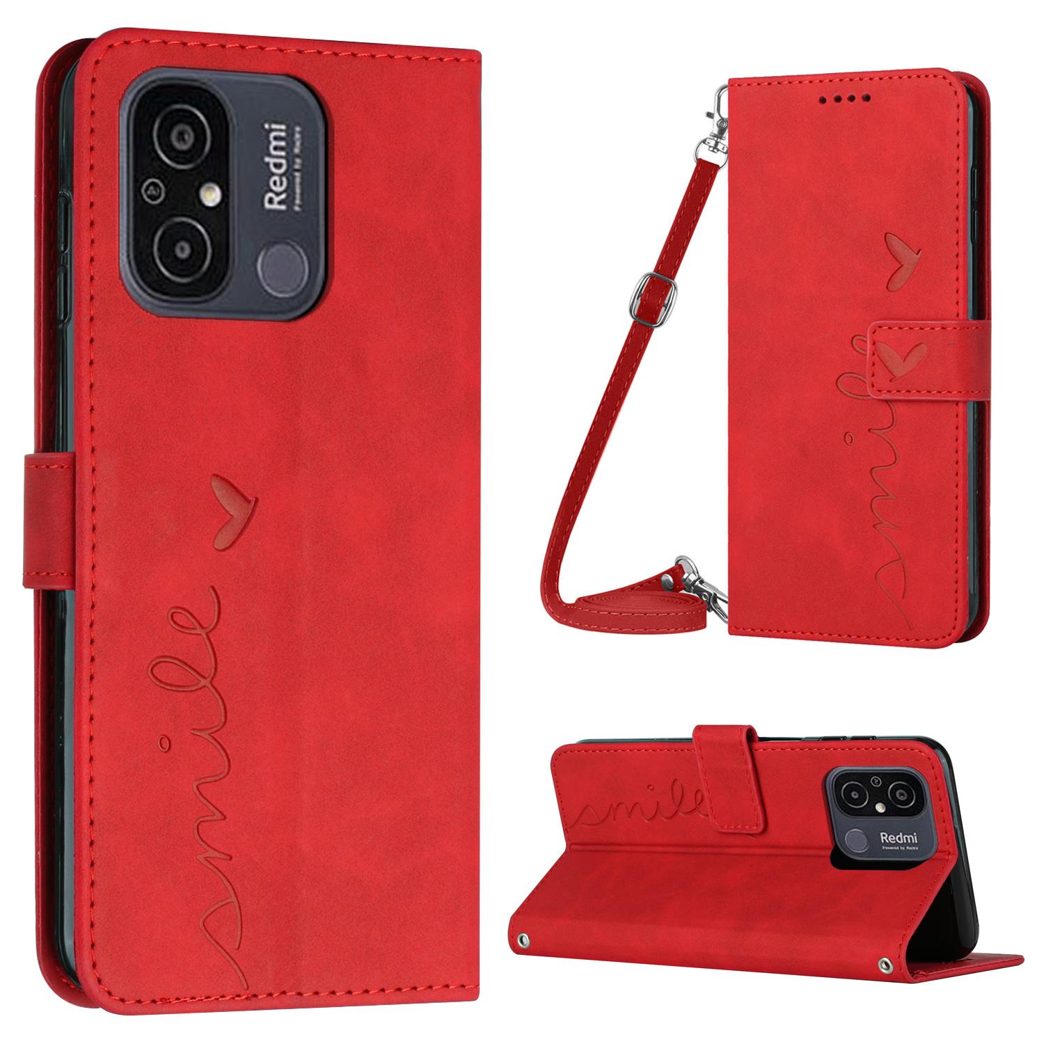 

Чехол для телефона Xiaomi Redmi 12C 4G/11A 4G с тиснением в форме сердца, подставкой, кошельком, кожаная обложка для телефона с плечевым ремнем Red
