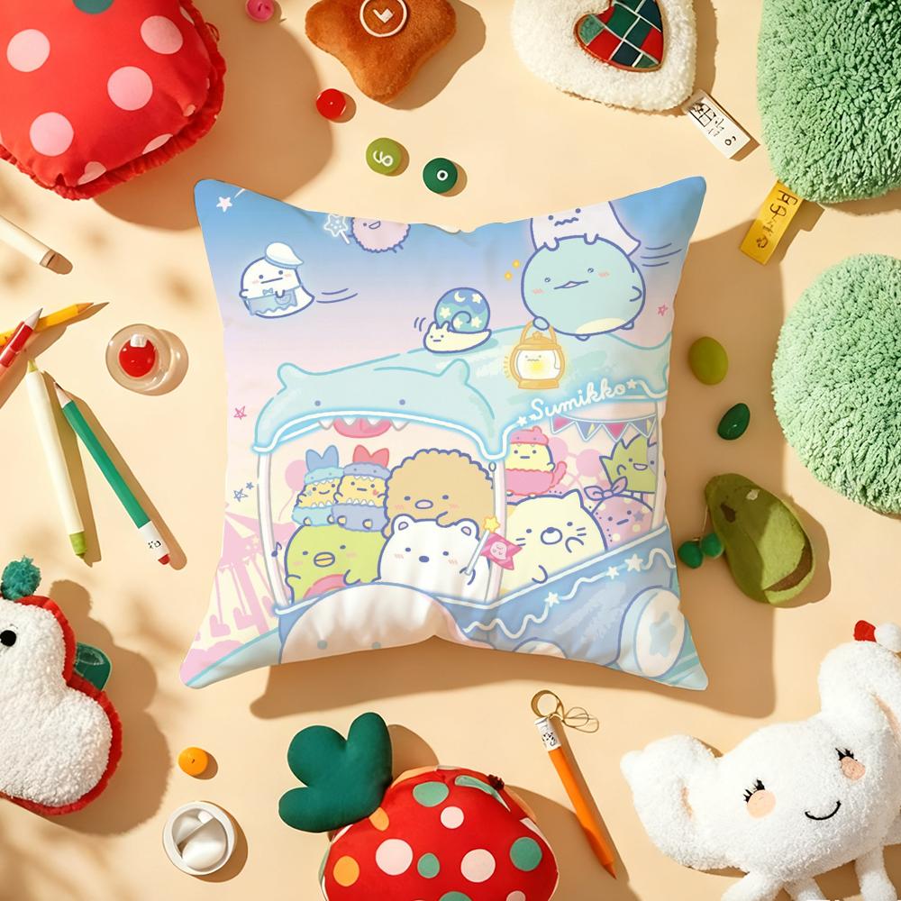Kissenhülle Plüschstoff Weich Zweiseitig Bedruckt Sofa Warm Winter Zuhause Geschenk Kissenbezug Niedlich S-Sumikko G-Gurashi