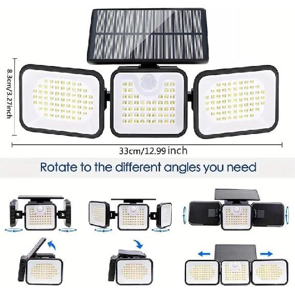 2 Pack 180 LED Solar Flood Lights Outdoor,Motion Sensor Outdoor Lights,IP65 Waterproof,3 Adjustable Heads Outdoor Solar Lights,Solar Lights for
