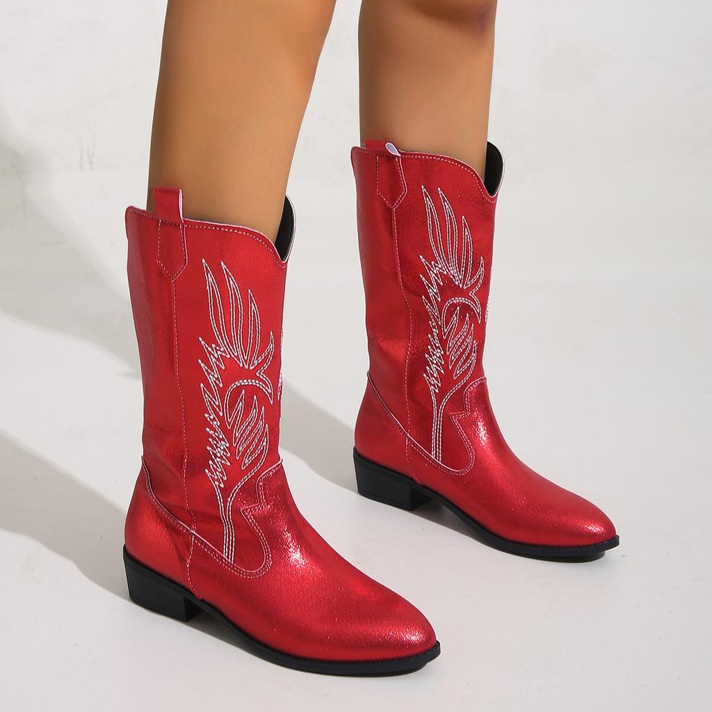 Fashion Winter New Style Fashionable Western Cowboy Boots Women Pointed Toe High Heel Shoes Ladies Embroidery Luxury Boots Zapatos Mujer