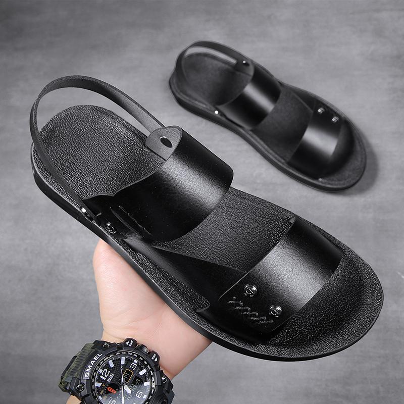 Fashion Stylish Dual-Purpose Men's Leather Slippers Non-Slip Outdoor Beach Shoes Best Seller Male Sandals Quick Dry Wading Aqua Shoes