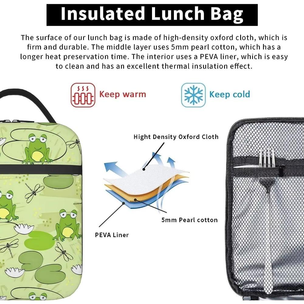 Frog and Dragonfly Lunch Bag for Men Women Tote Insulated Cooler Bags Reusable Lunch Box for College Work Office Picnic