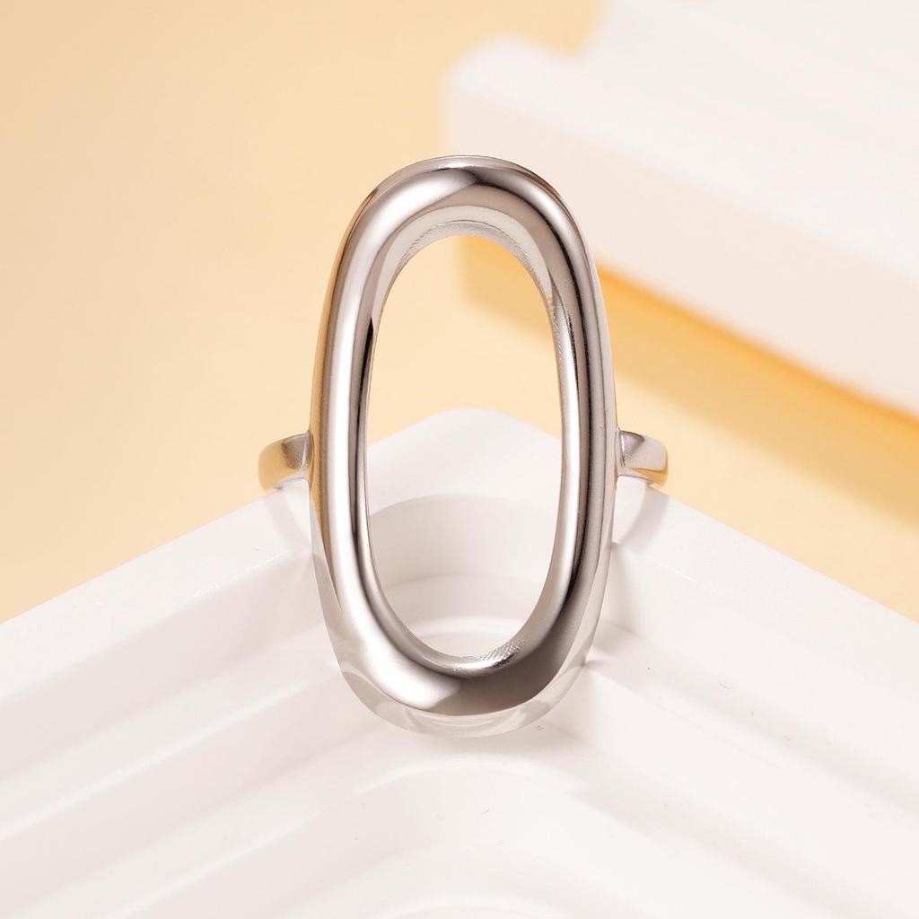 Adjustable Geometric Oval Stainless Steel Ring In Minimalist Style
