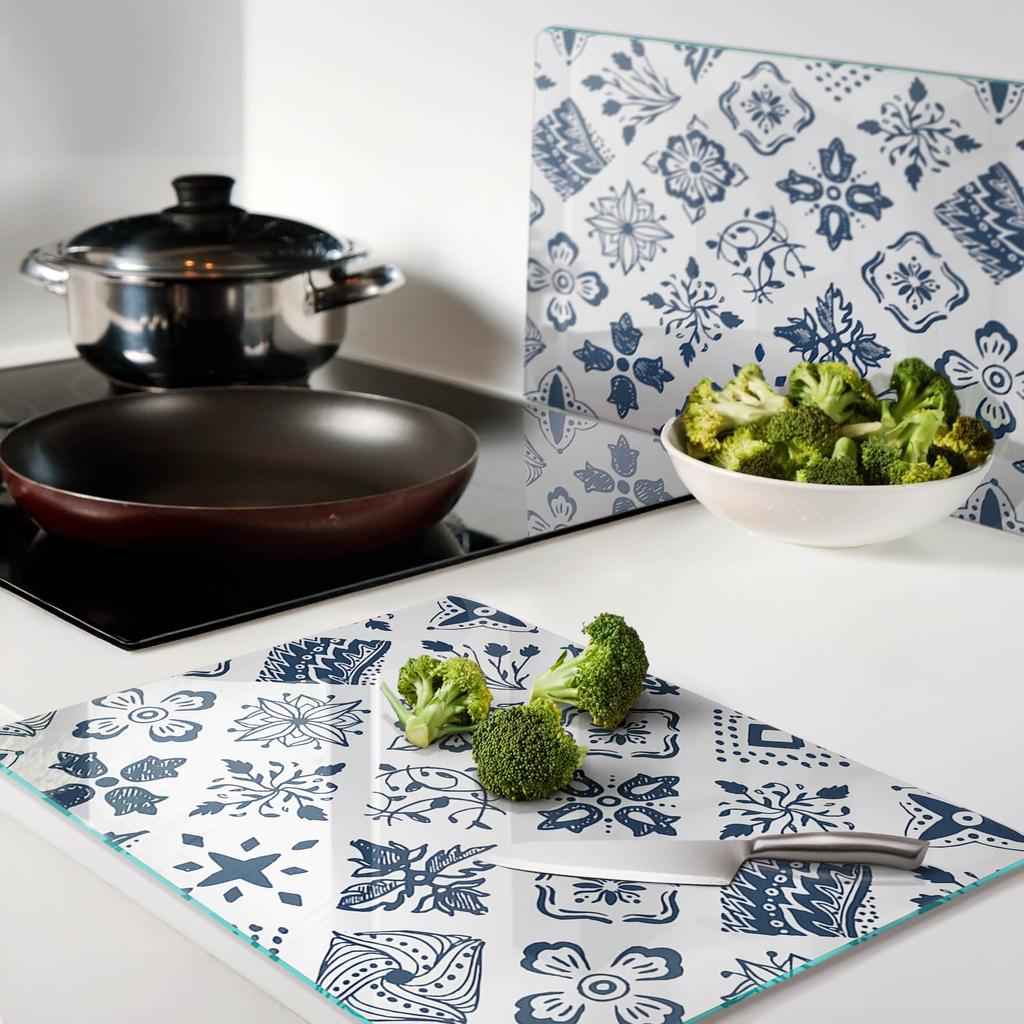 Decorative Tempered Glass Cutting Boards Floral Pattern 2X40X52 Cm