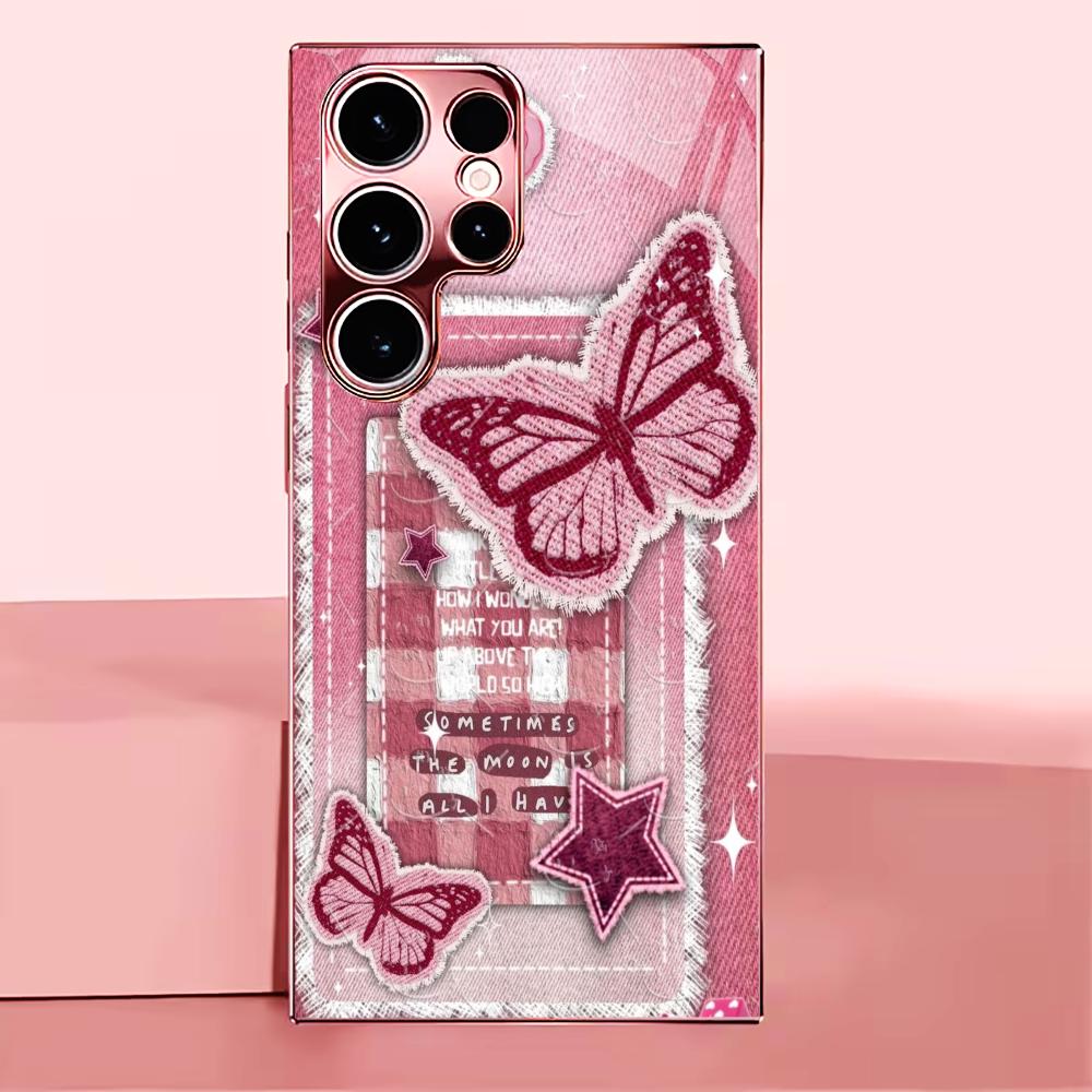

Pink butterfly sticker Madam pink Glass PhoneCase for Samsung Galaxy S26 S25 S24 S23 S22 FE Ultra Plus Dropresistant Female GalaxyS25