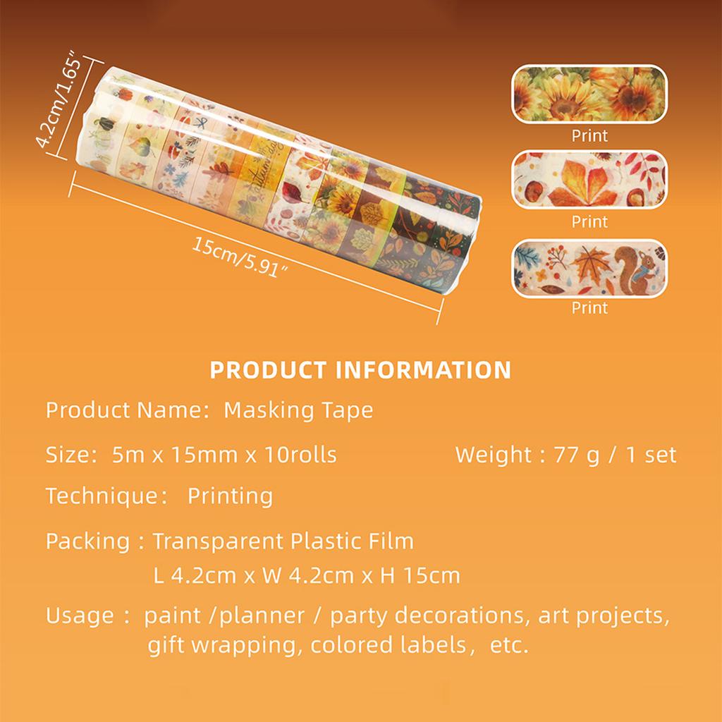 Autumn Fall Gift Wrapping Paper Washi Tape Colorful Self Adhesive Masking Tape DIY Sticker Office Stationery Crafts Tape