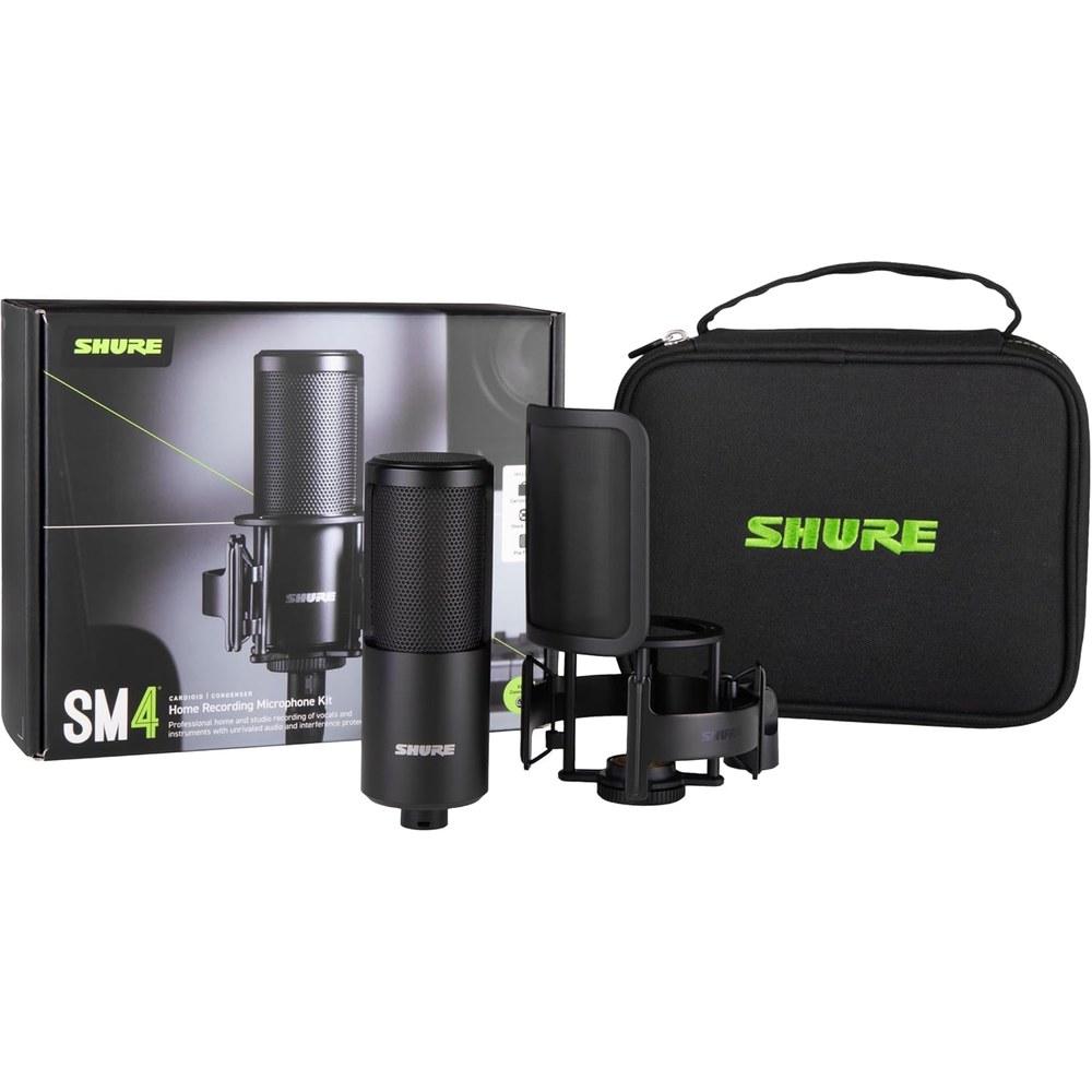 Shure SM4 Home Recording Microphone Kit Condenser XLR Cardioid Shock Mount Pop Filter RF Interference Block Vocals Instruments Streaming Gaming