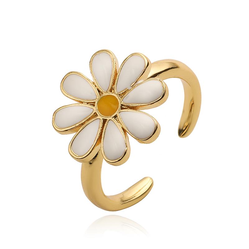 HECHENG,Autumn new style  enamel drip oil daisy ring earrings brass material women s Zircon gift Zircon daisy series styles Other
