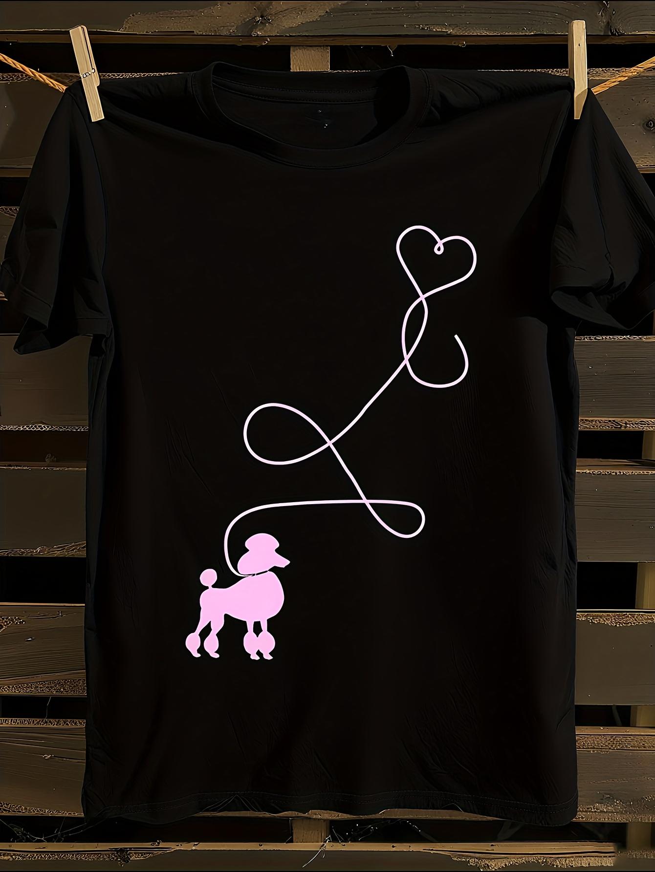 

Vintage 1950s Sock Hop Poodle & Heart Graphic T-Shirt Mens Tshirt Womens Tshirts with Letters Print Short Sleeves T-Shirt Casual Street Tee Shirt Top M