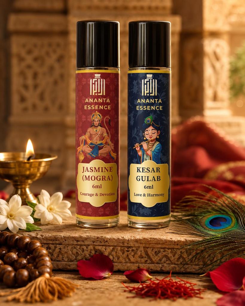 Ananta Essence God Jasmine & Kesar Gulab Attar Combo 6ml Roll-On Perfume Oil Set