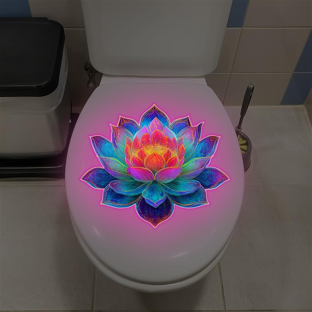 Colorful Luminous Lotus Toilet Stickers, Creative Fluorescent Bathroom Decoration Stickers