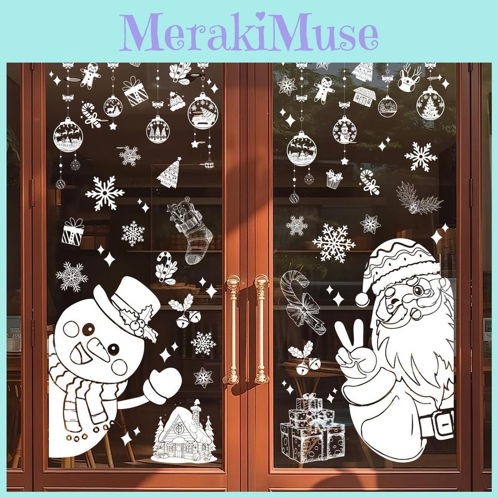 Christmas And Snowflake Santa Static Decal With Snowman For Decoration Window