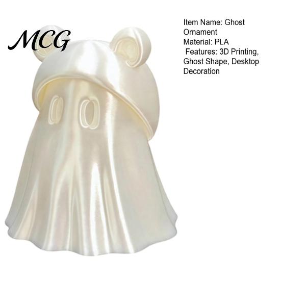 Halloween Ghost Figurine 3D Printed Frog Statue, Spooky Figurine, White Statue Cartoon Decorative Sculpture for Holiday Party Desktop