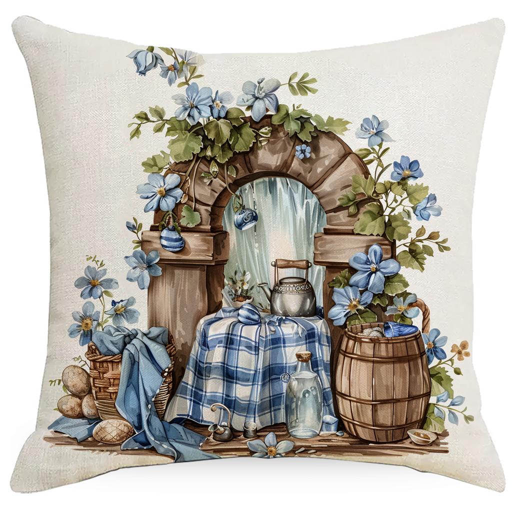 New Blue Plaid Easter Pillowcase Cushion Cover Cute Rabbit Truck Animal Pillowcase