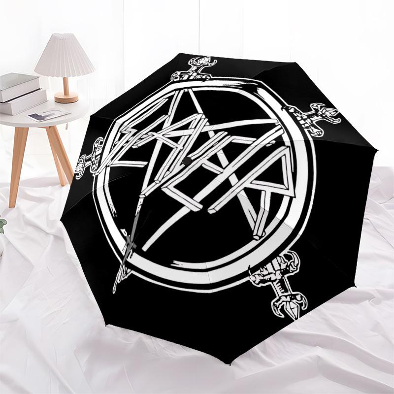1pc Slayer Logo Automatic Umbrella   8 Rib Portable Folding Black Iron Frame for Outdoor, Beach, Travel, Beach Umbrella 159