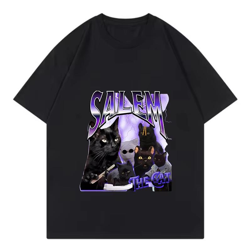 

Black Cat Design Printed Shirt Funny summer T Shirts Cat T-shirt Men Women O Neck Short Sleeve Trendy Tee Shirt Streetwear Tops S разноцветный