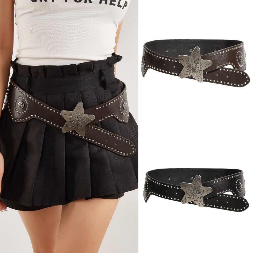 Solid Color Star Buckle Belt Multifunctional Wide Waistband Waist Chain Women's Accessories
