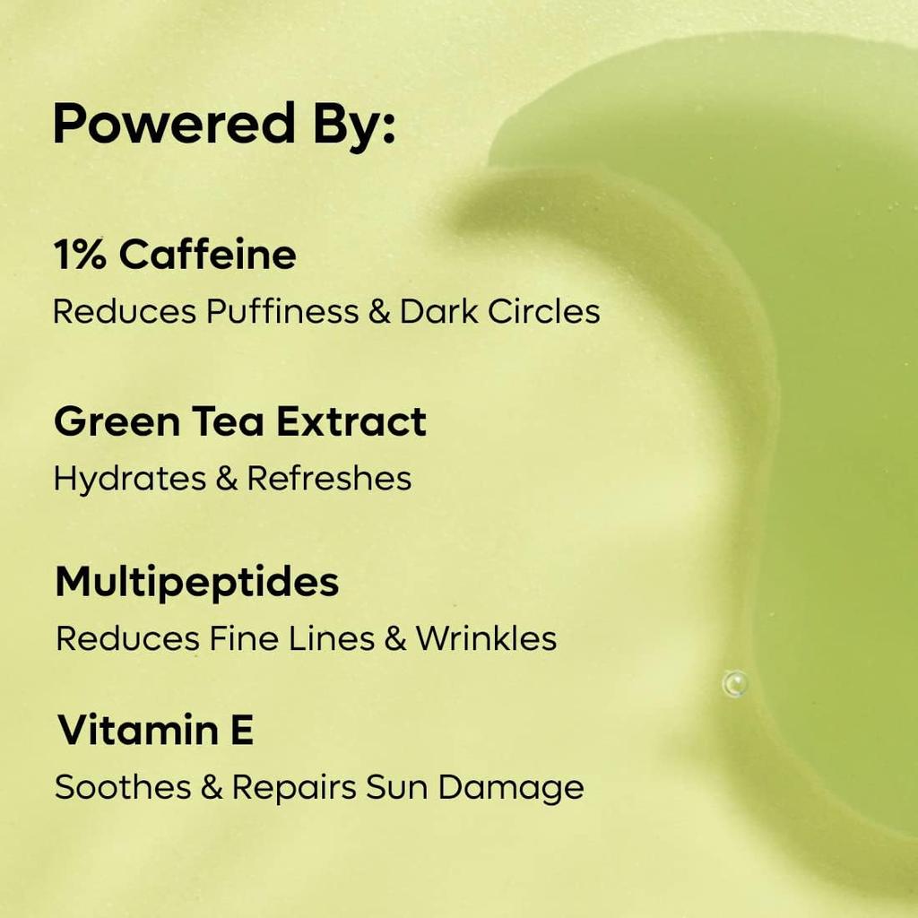 mCaffeine Green Tea Hydrogel Under Eye Patches for Fine Lines & Puffiness | 15 Pairs Cooling Eye Mask for Hydration