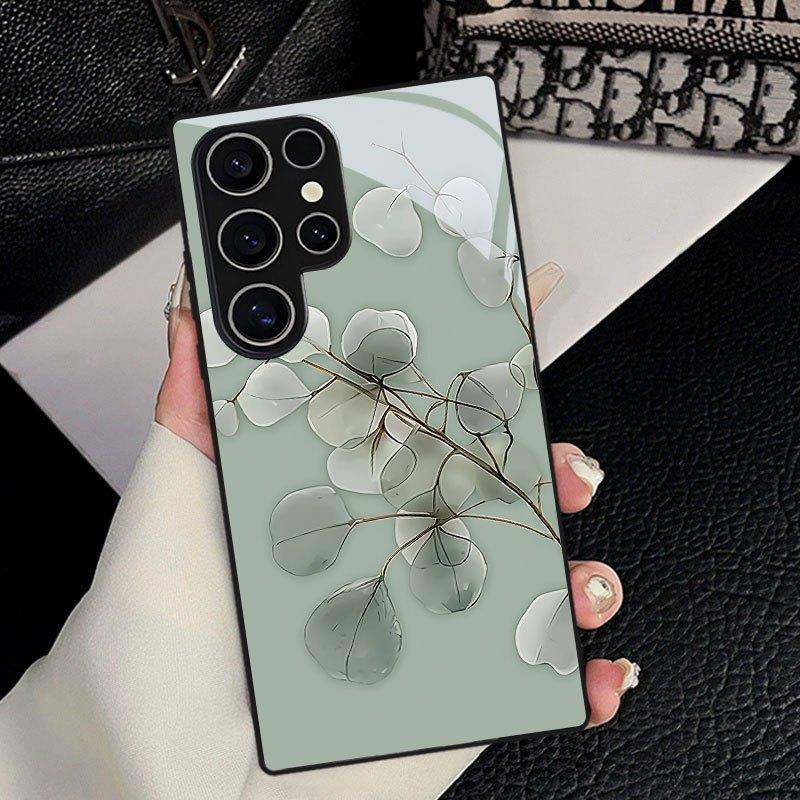 Transparent Eucalyptus Leaf Print Phone Case Suitable for Galaxy S26 S25 S24 S23 Ultra S22 Ultra S20 Ultra 56 A72 A73 5G