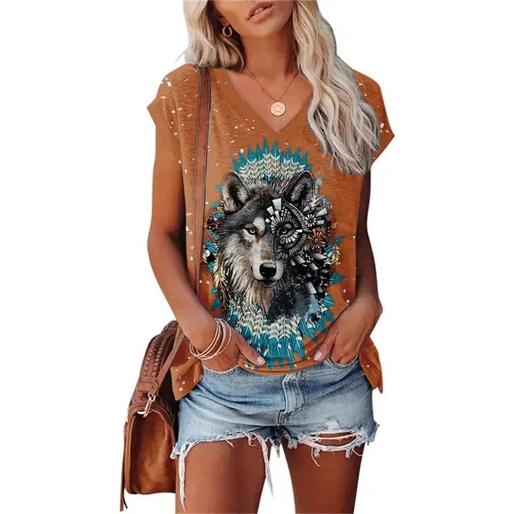 Vrouwen T-shirt Lone Wolf Grafisch 3D Geprint Y2k Mode Elegantie Vintage Korte Mouw Elegant Casual Comfortabel Polyester