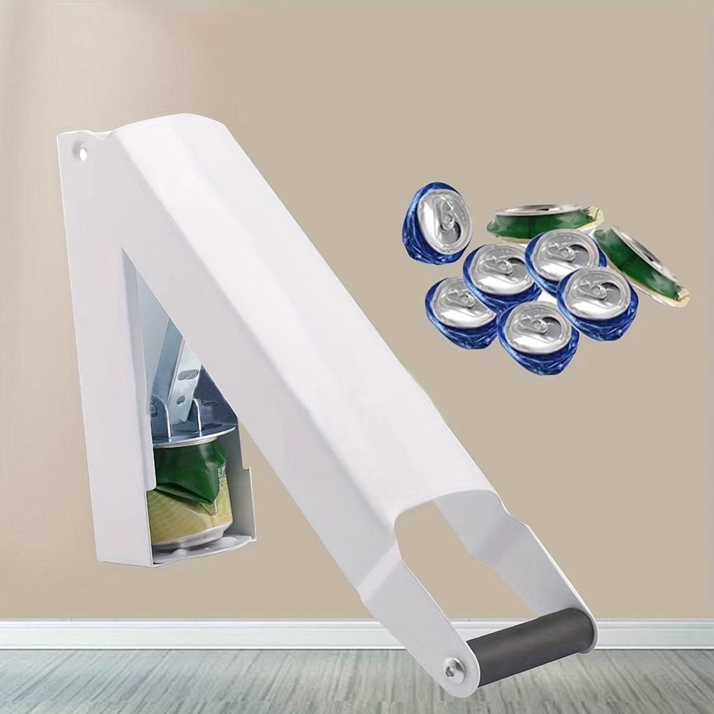 1pc Heavy Duty White Metal Can Compactor, Wall Mounted Crusher for Aluminum Seltzer, Soda, Beer Cans , Bottles, Space Saving Kitchen