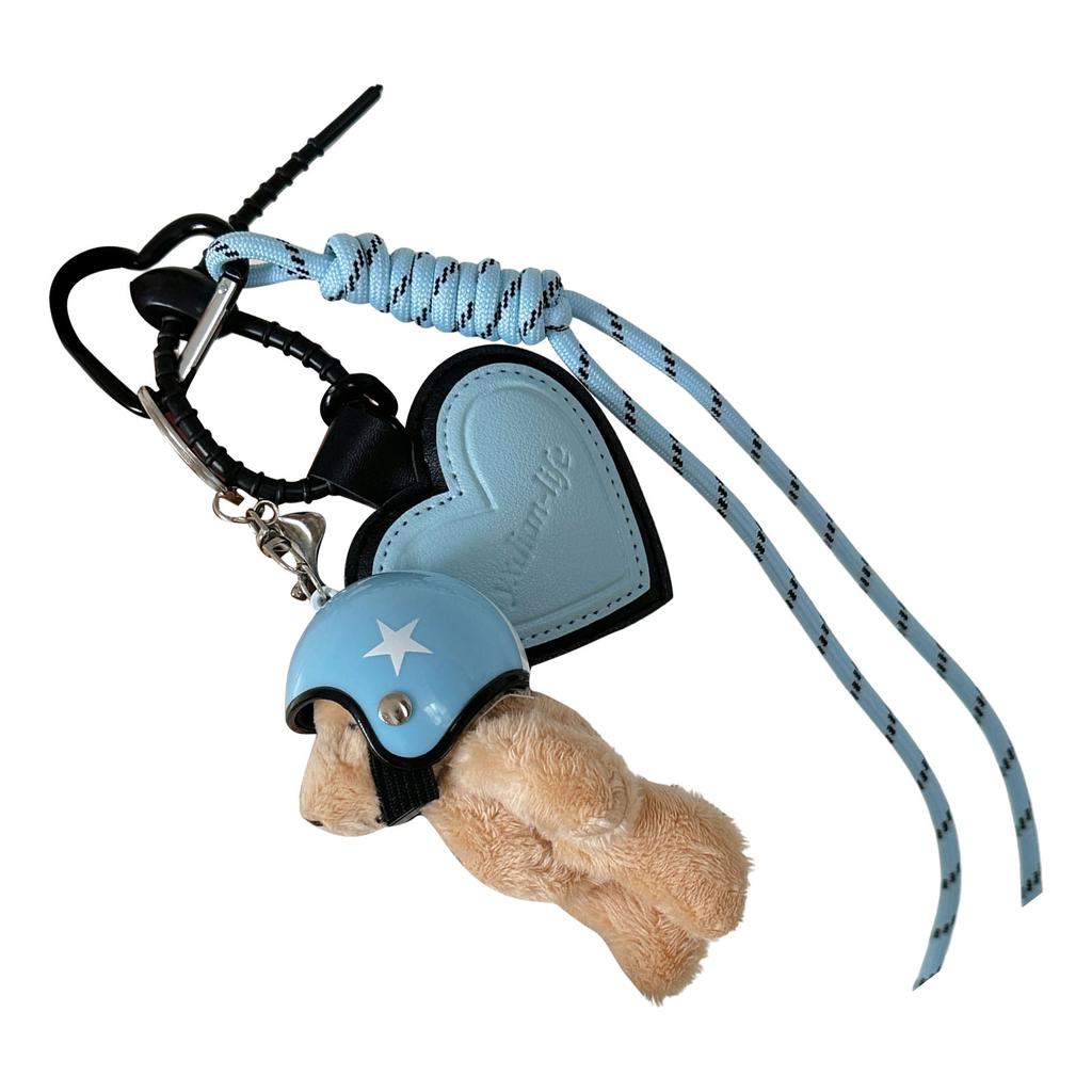 Lovely Helmet Bear Keychain Heart Keying Woven Rope Bag Pendant Car Key Chain PU Keyholders Bag Charm Decorations
