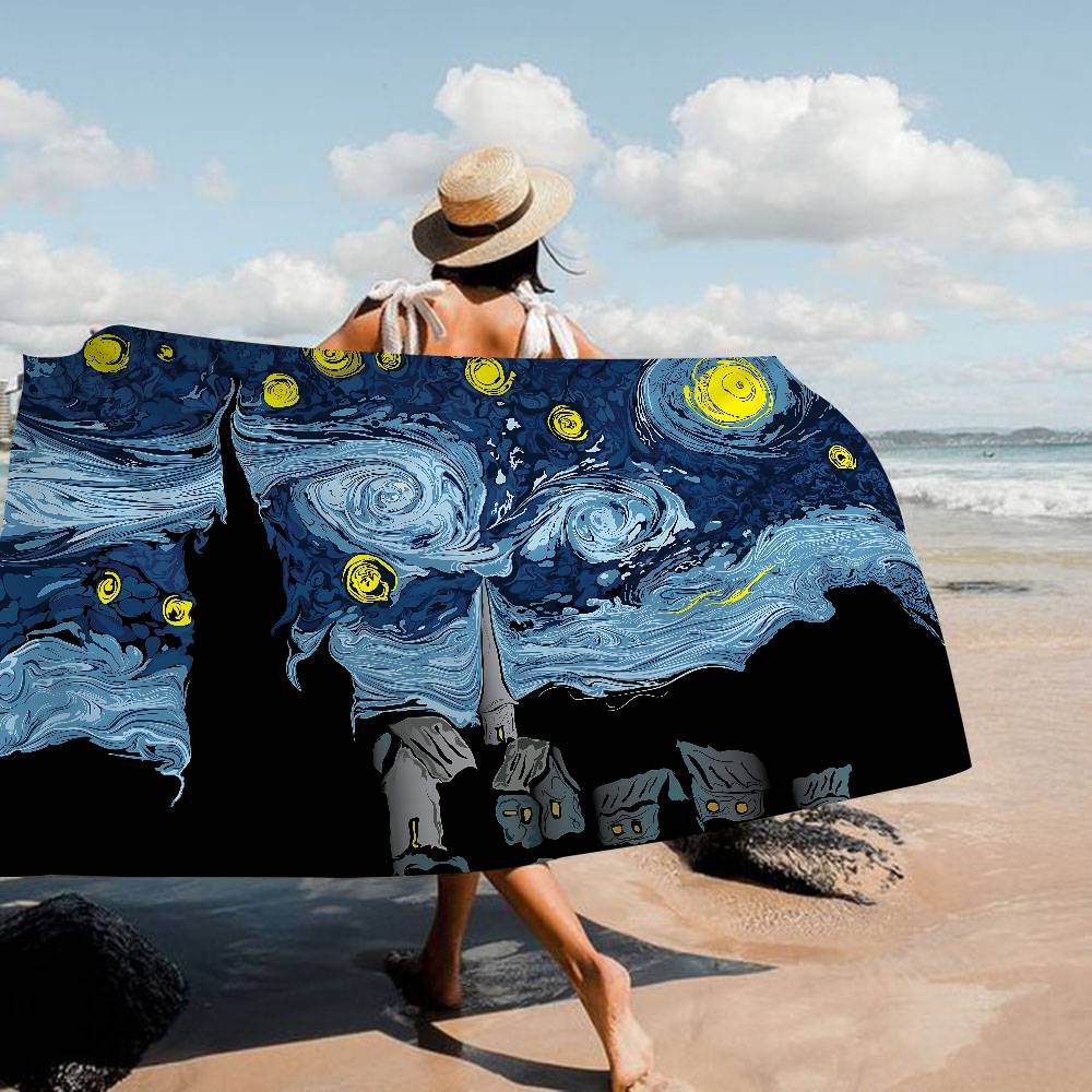 Starry Night Van Gogh Art Anime Beach Swimming Towel Soft Absorbent Washcloth Children's Gifts For Kids Travel Camping Gym