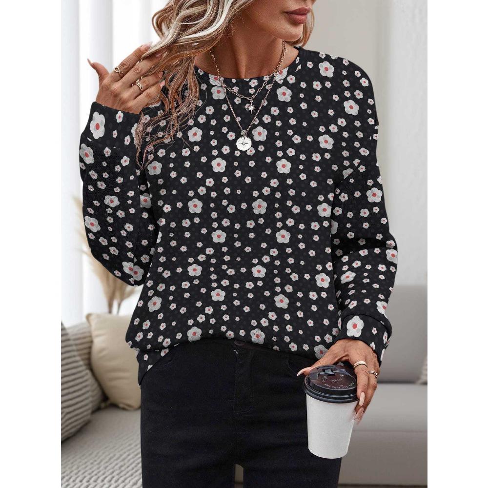 Floral Pattern Women's New Top 3D Printed Round Neck Pullover Casual Loose Sweatshirt