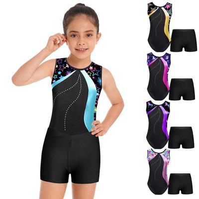 Kids Girls Ballet Dance Leotard Outfit Sleeveless Gymnastics Bodysuit with Shorts Set Dance Unitard Athletics Biketards