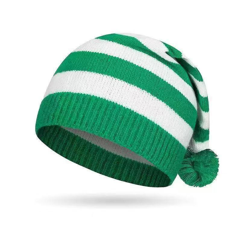 Christmas Hat Knitted Hat With Red And Green Stripes And Fur Ball Long Tail Hat Christmas Hat Old Man Hat
